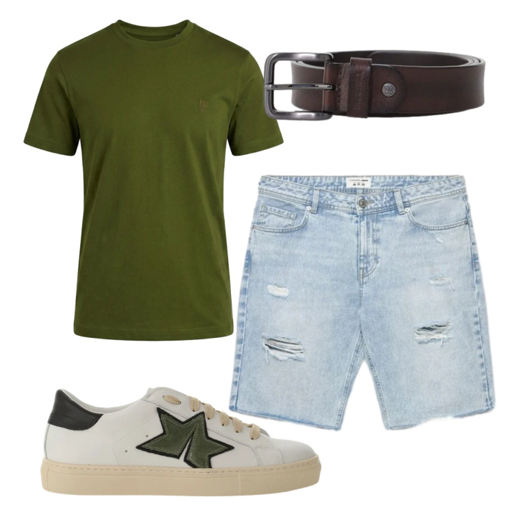 Outfit uomo - Total look #2421779. Stile Casual per Tutti i giorni. Abbinamento con t-shirt, shorts, sneakers, cinture.