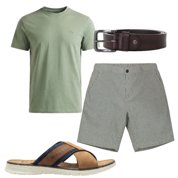 Outfit uomo - Total look #2421781. Stile Casual per Tutti i giorni. Abbinamento con sandali, t-shirt, bermuda, cinture.