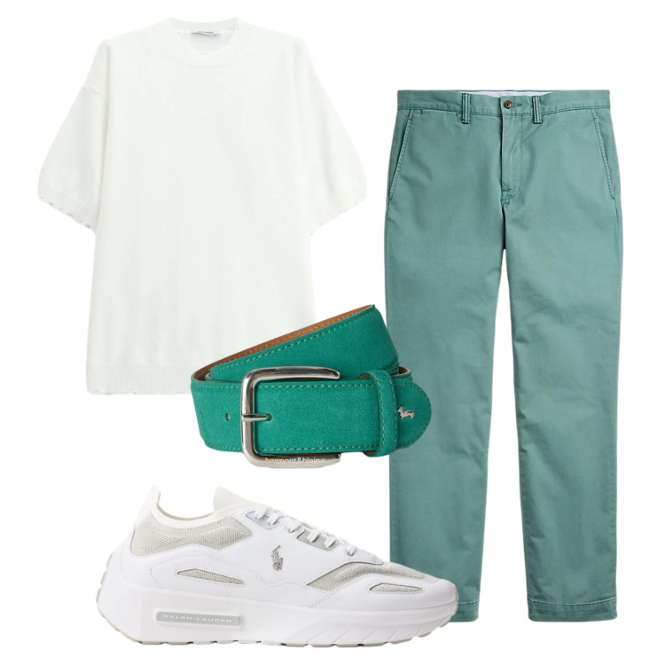 Outfit uomo - Total look #2421784. Stile Trendy per Serata speciale. Abbinamento con t-shirt, cinture, pantaloni, sneakers.