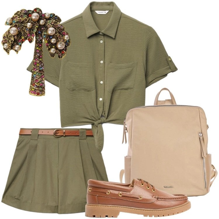 Outfit donna - Total look #2421793. Stile Military per Mare. Abbinamento con zaini, mocassini, camicie a manica corta, shorts, blazer.