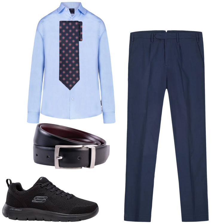 Outfit uomo - Business. Stile Business/Elegante per Ufficio. Abbinamento con sneakers, pantaloni, camicie, cinture, cravatte.