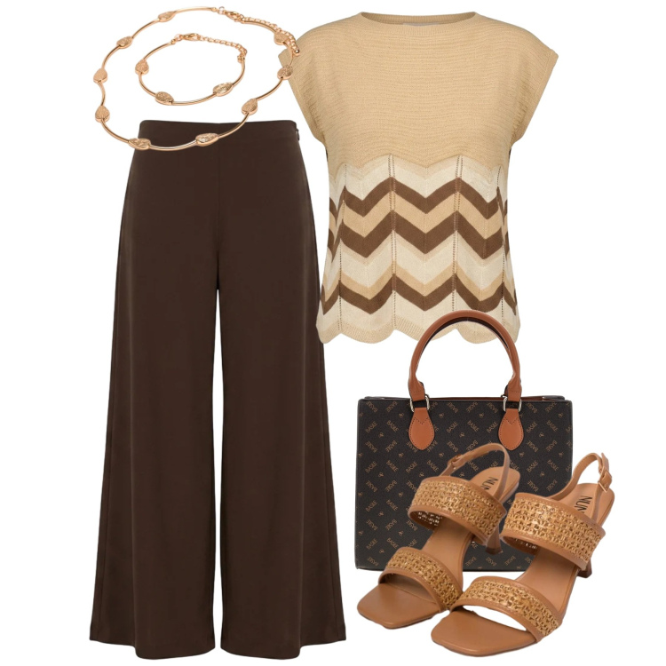 Outfit donna - Summer Confidence. Stile Bon Ton per Tutti i giorni. Abbinamento con t-shirt, pantaloni, braccialetti, sandali in pelle, borse a mano.