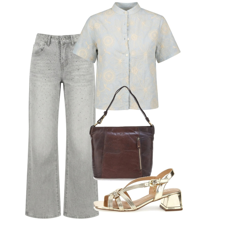 Outfit donna - Summer Confidence. Stile Casual chic per Tutti i giorni. Abbinamento con jeans, camicie, borse a spalla, sandali in pelle.