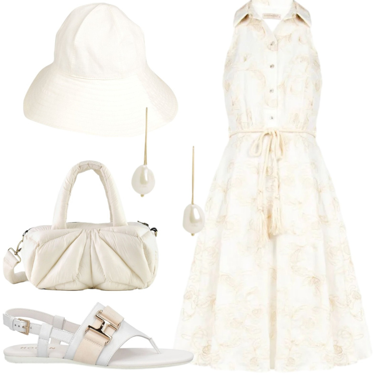 Outfit donna - Total look #2421835. Stile Casual per Tutti i giorni. Abbinamento con cappelli, infradito, vestiti chemisier, orecchini, borse a mano.
