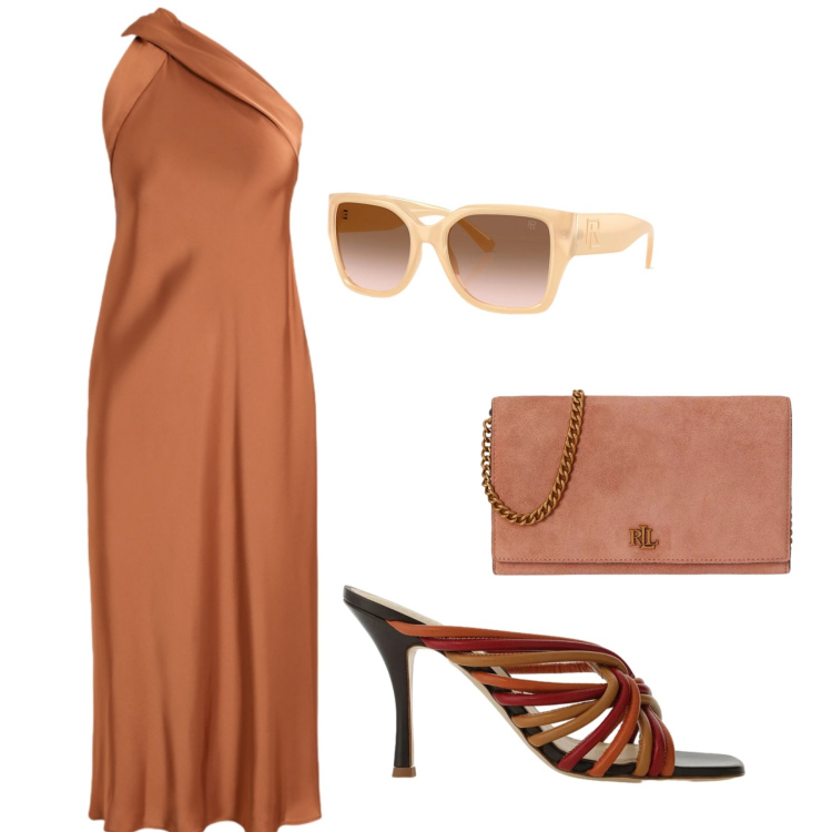 Outfit donna - Total look #2421889. Stile Chic per Cerimonia. Abbinamento con vestiti, occhiali da sole, borse a tracolla, sandali.