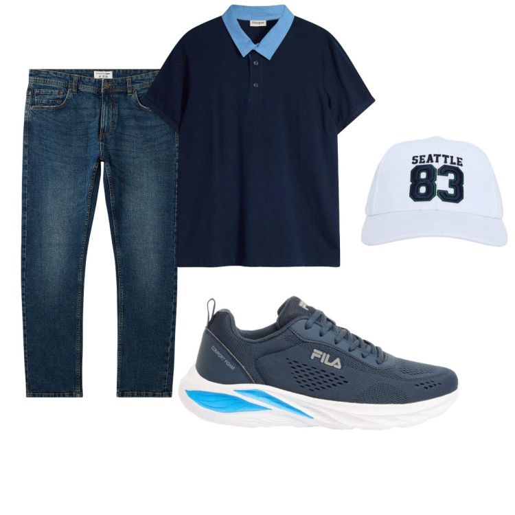 Outfit uomo - Total look #2421892. Stile Casual per Tutti i giorni. Abbinamento con sneakers, polo, jeans, cappelli.