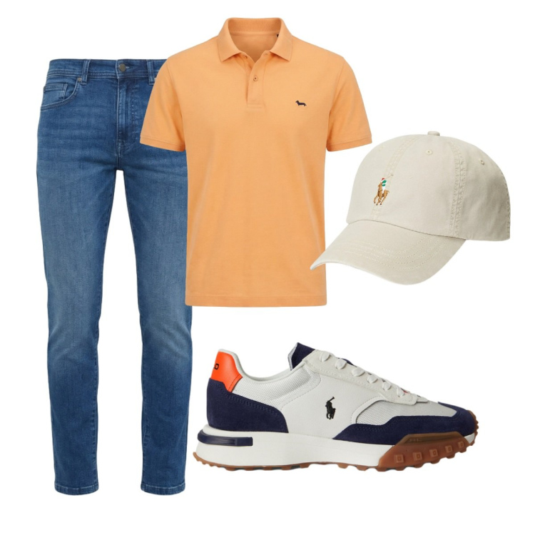 Outfit uomo - Total look #2421895. Stile Casual per Tutti i giorni. Abbinamento con polo, jeans slim fit, cappelli, sneakers.