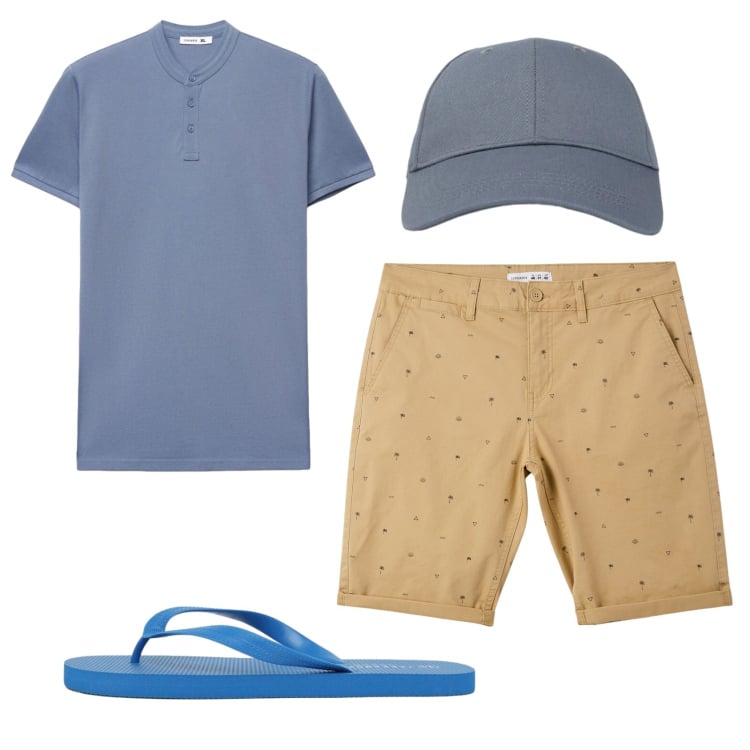 Outfit uomo - Total look #2421909. Stile Casual per Tutti i giorni. Abbinamento con cappelli con visiera, sandali, polo, pantaloni corti.