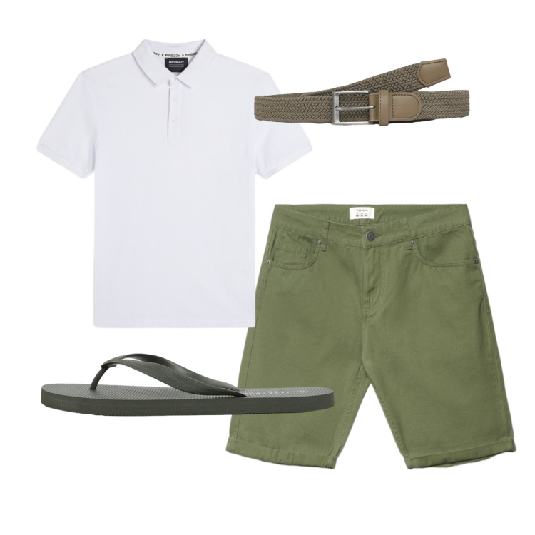 Outfit uomo - Total look #2421911. Stile Casual per Tutti i giorni. Abbinamento con bermuda, cinture, sandali, polo.