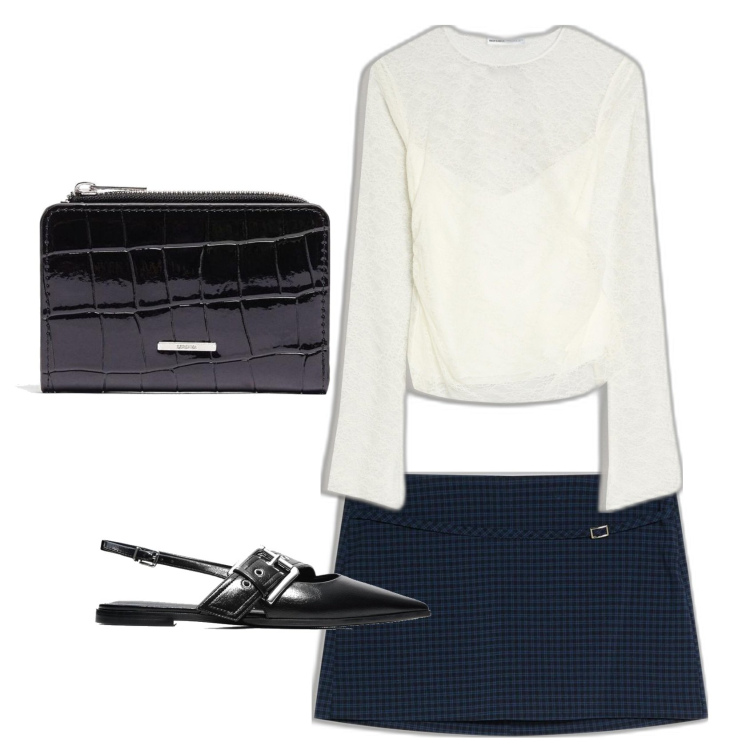 Outfit mujer - Preppy look. Estilo Preppy para Todos los días. Combinación con camiseta, monederos, faldas, bailarinas.