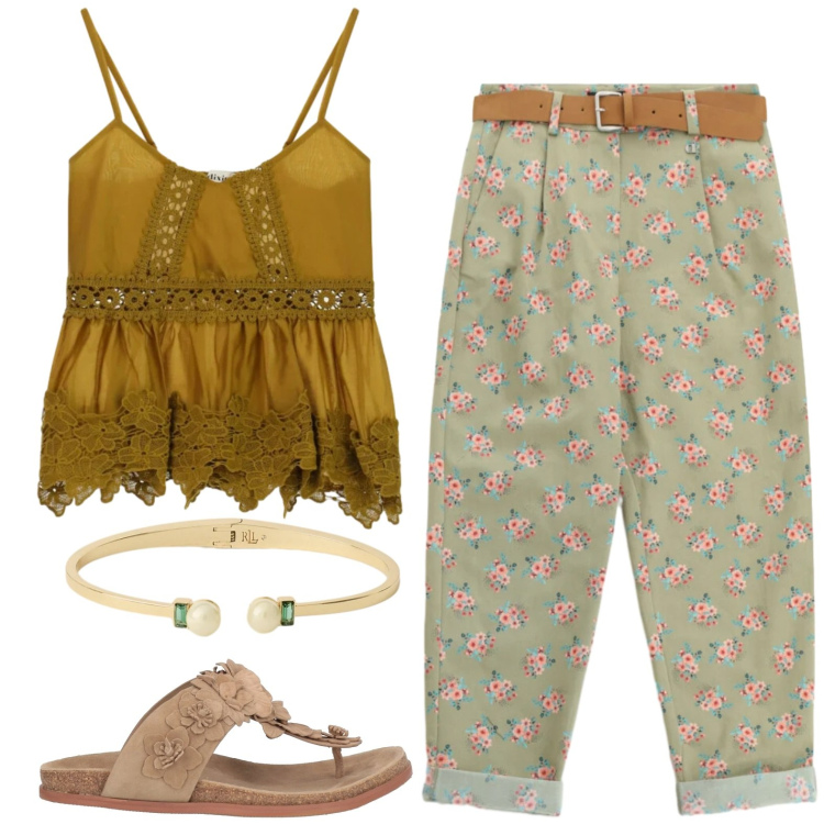 Outfit donna - Total look #2421954. Stile Casual per Tutti i giorni. Abbinamento con infradito, braccialetti, pantaloni chino, top.
