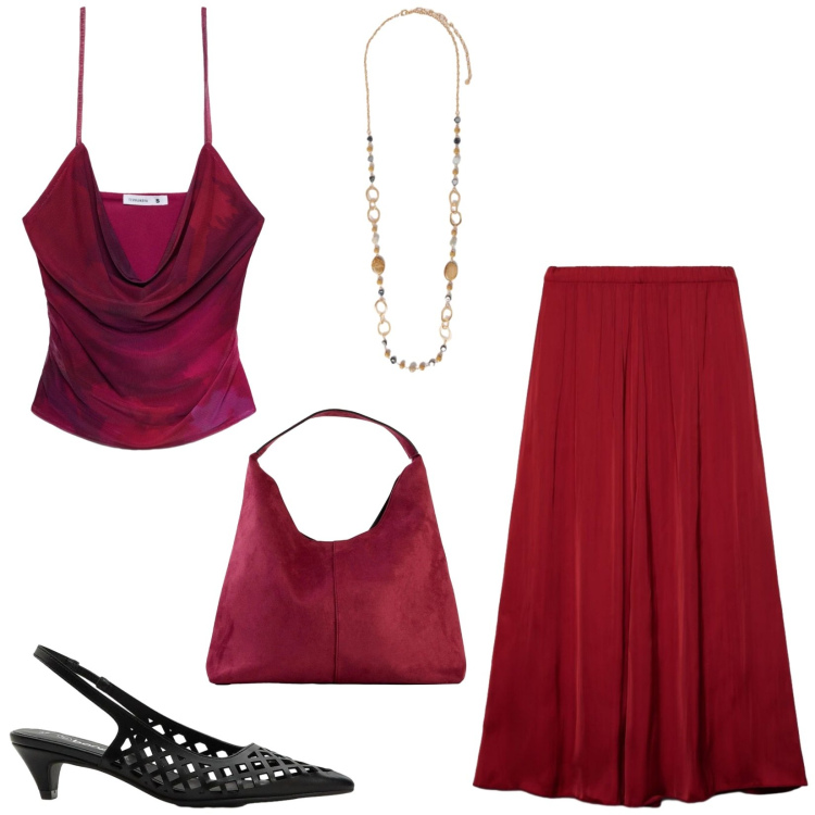 Outfit donna - Total look #2421984. Stile Chic per Serata fuori. Abbinamento con décolleté, borse a spalla, gonne longuette, top, collane.
