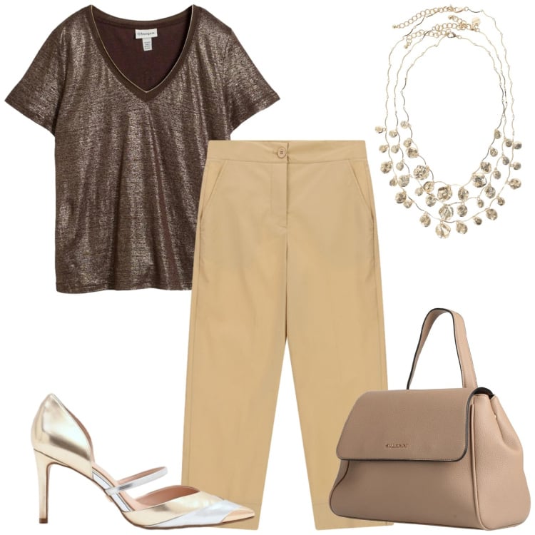 Outfit donna - Total look #2421988. Stile Chic per Serata fuori. Abbinamento con zaini, t-shirt, décolleté, collane, pantaloni.