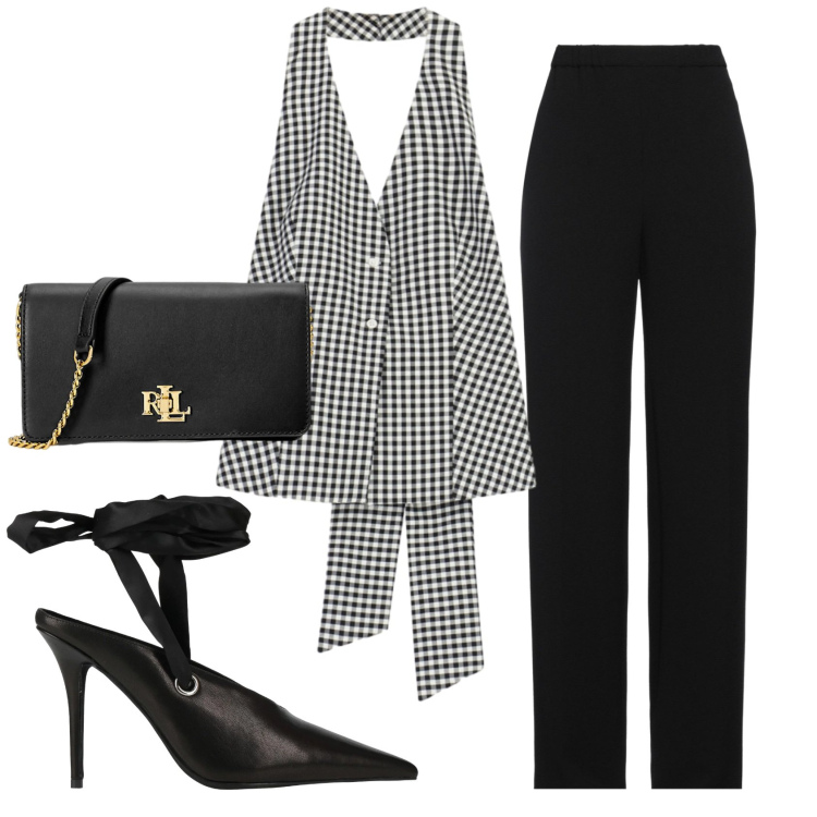 Outfit donna - Total look #2421990. Stile Chic per Serata fuori. Abbinamento con pantaloni, décolleté, borse a mano, top.