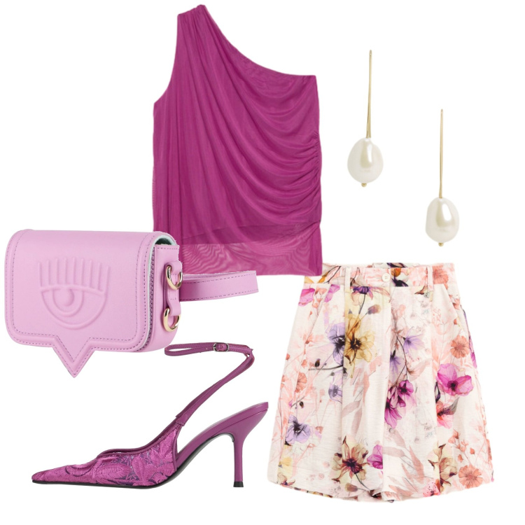 Outfit donna - Total look #2421996. Stile Chic per Serata fuori. Abbinamento con marsupi, décolleté, top, orecchini, bermuda.