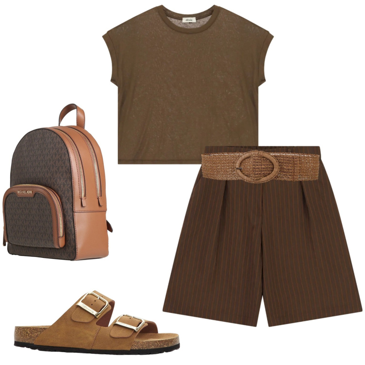 Outfit donna - Gita fuori porta. Stile Casual chic per Mare. Abbinamento con zaini, ciabatte, cinture, bermuda, t-shirt.