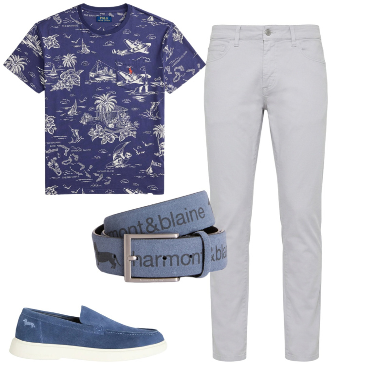 Outfit uomo - City. Stile Casual per Tutti i giorni. Abbinamento con cinture, pantaloni, scarpe stringate, t-shirt.