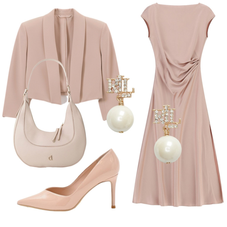 Outfit donna - Total look #2422049. Stile Chic per Cerimonia. Abbinamento con vestiti midi/longuette, bolero, décolleté, orecchini, borse a tracolla.