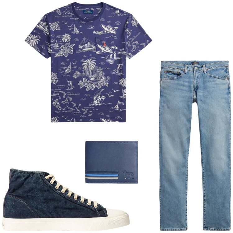 Outfit uomo - Total look #2422053. Stile Casual per Tutti i giorni. Abbinamento con portafogli, jeans, sneakers, t-shirt.