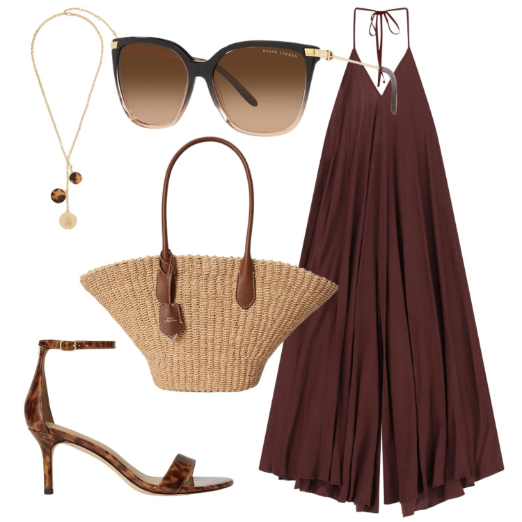 Outfit donna - Total look #2422064. Stile Trendy per Tutti i giorni. Abbinamento con occhiali da sole, borse tote, sandali in pelle, collane, tute.