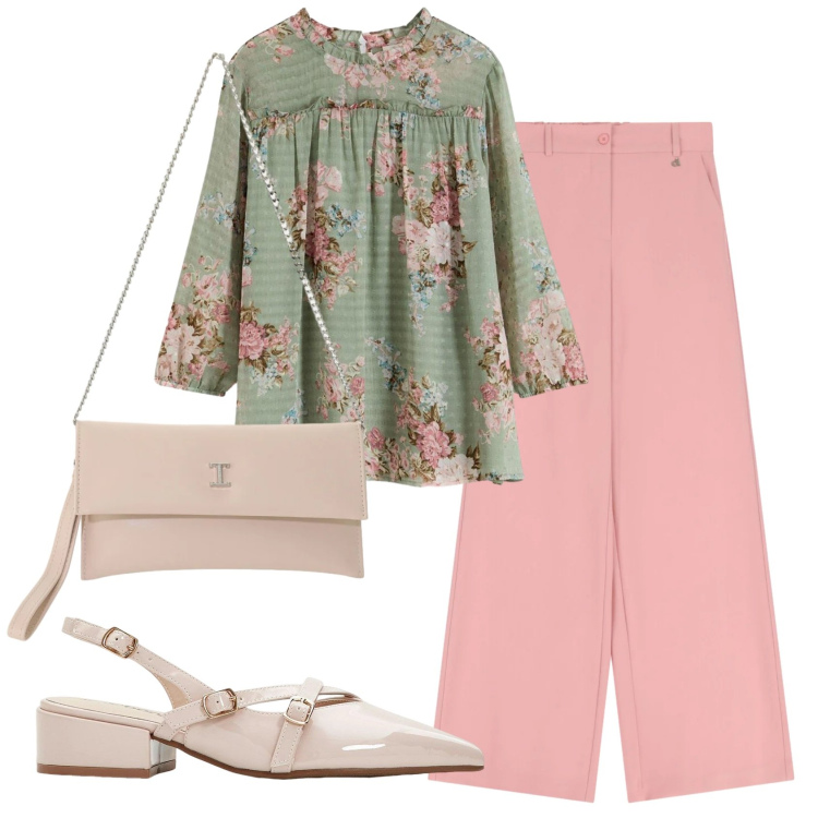 Outfit donna - Total look #2422075. Stile Romantica per Ufficio. Abbinamento con décolleté, tuniche, borse a tracolla, pantaloni a palazzo.