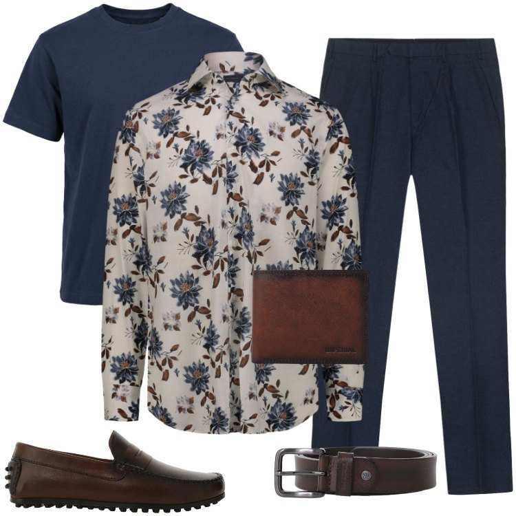 Outfit uomo - Total look #2422082. Stile Casual per Serata speciale. Abbinamento con scarpe stringate, portafogli, cinture, t-shirt, pantaloni, camicie.
