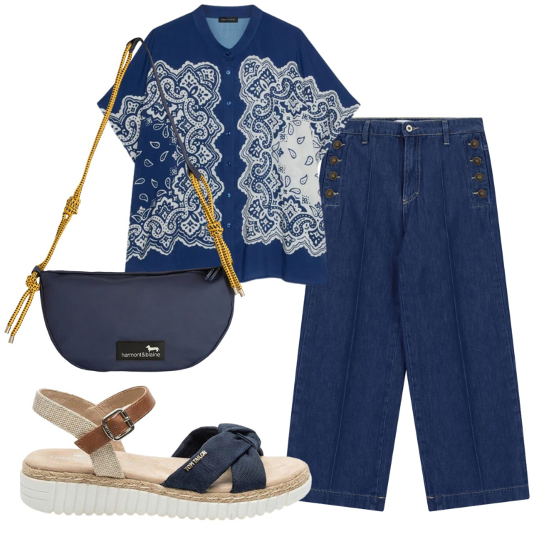 Outfit donna - Total look #2422083. Stile Basic per Ufficio. Abbinamento con sandali, borse a tracolla, jeans, bluse.