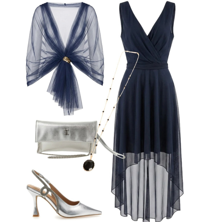 Outfit donna - Oroscopo Il cancro. Stile Romantica per Serata fuori. Abbinamento con borse a tracolla, collane, vestiti asimmetrici, blazer, décolleté.