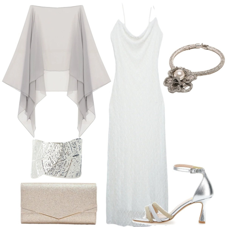 Outfit donna - Oroscopo Il cancro. Stile Romantica per Cerimonia. Abbinamento con vestiti lunghi, cappe, clutch, braccialetti, collane, sandali col tacco.