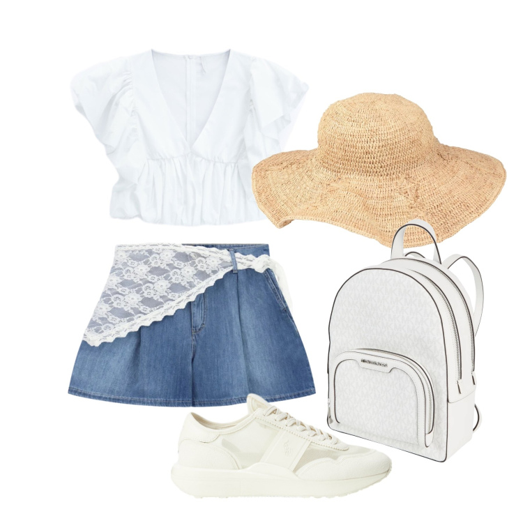 Outfit donna - Giugno. Stile Trendy per Tutti i giorni. Abbinamento con zaini, cappelli, top, shorts, sneakers.