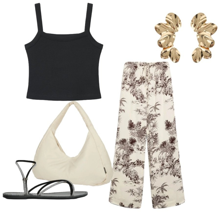Outfit donna - Total look #2422099. Stile Casual chic per Tutti i giorni. Abbinamento con sandali, pantaloni, canottiere, borse a spalla, orecchini.
