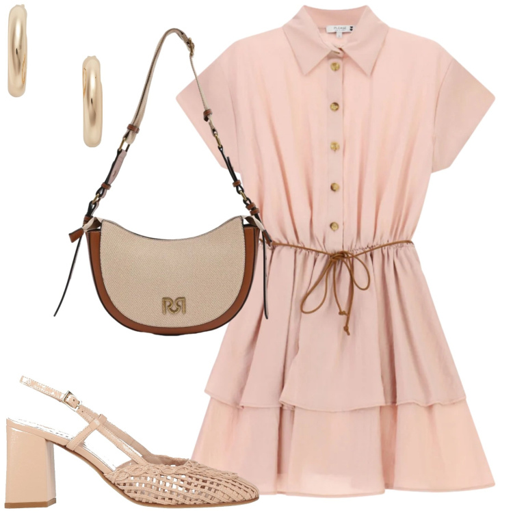 Outfit donna - City. Stile Minimal per Tutti i giorni. Abbinamento con décolleté, vestiti corti, borse a tracolla, orecchini.