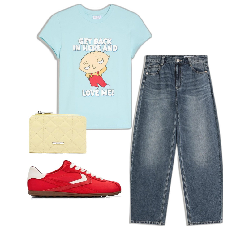 Outfit mujer - Casual look. Estilo Casual para Todos los días. Combinación con vaqueros, sneakers, monederos, camiseta.