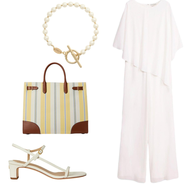 Outfit donna - Total look #2422195. Stile Chic per Serata fuori. Abbinamento con tute, borse tote, sandali in pelle, braccialetti.