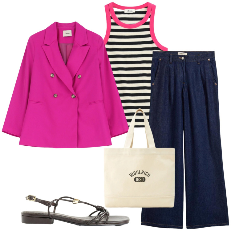 Outfit donna - Total look #2422198. Stile Casual chic per Tutti i giorni. Abbinamento con sandali, jeans, borse tote, blazer, top.