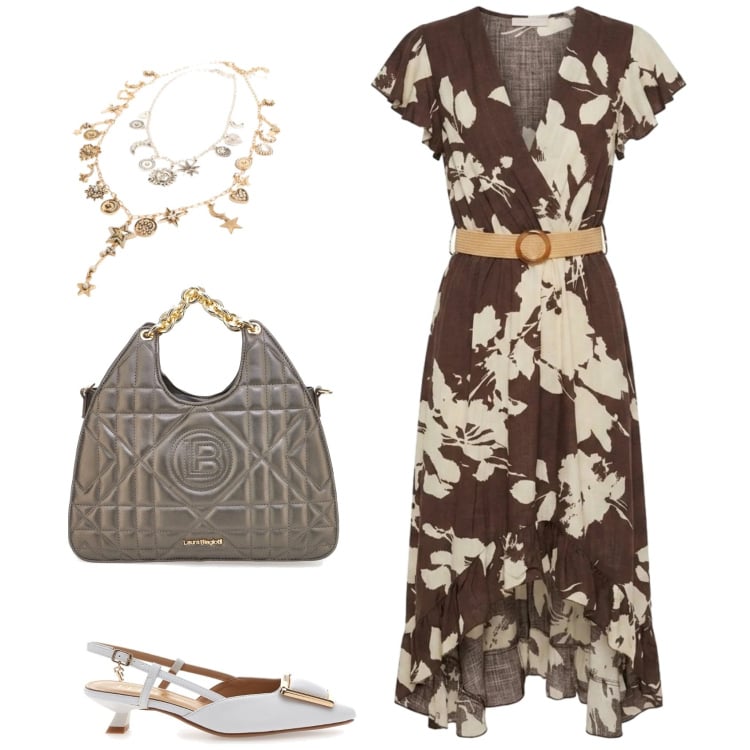 Outfit donna - Soft classy. Stile Casual chic per Ufficio. Abbinamento con vestiti chemisier, ciondoli, décolleté, borse a mano.
