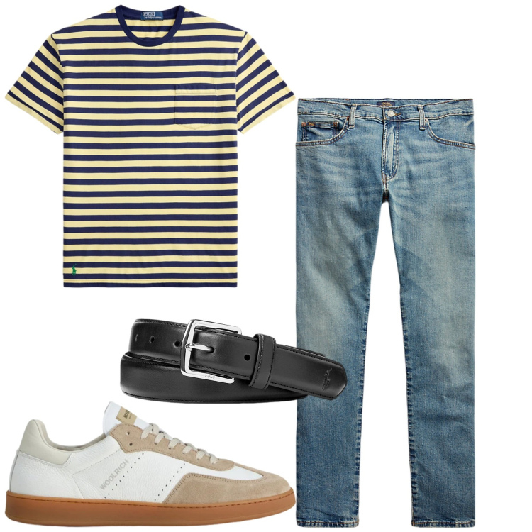 Outfit uomo - City. Stile Casual per Tutti i giorni. Abbinamento con cinture, jeans, t-shirt, sneakers.