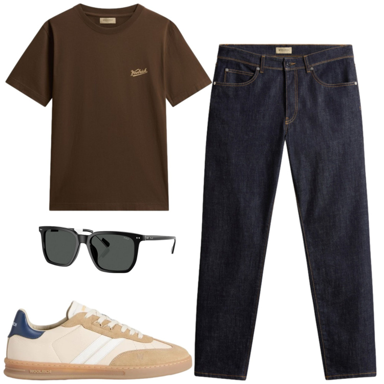 Outfit uomo - Giugno. Stile Casual per Tutti i giorni. Abbinamento con occhiali da sole, pantaloni, sneakers, t-shirt.