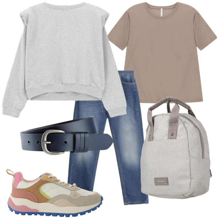 Outfit donna - Gita in Abruzzo. Stile Casual per Tutti i giorni. Abbinamento con zaini, cinture, t-shirt, jeans dritti, sneakers, felpe.