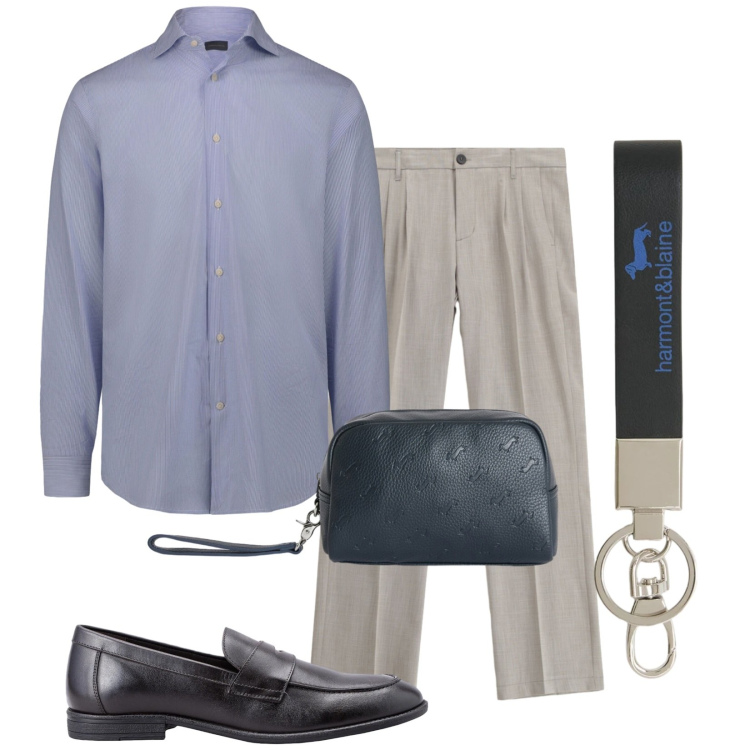 Outfit uomo - Rilassato ed elegante. Stile Trendy per Serata speciale. Abbinamento con pantaloni, portachiavi, borse sportive, scarpe stringate, camicie.