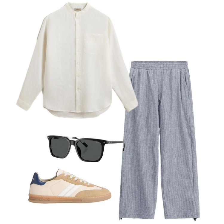 Outfit uomo - Eleganza rilassata. Stile Casual per Tutti i giorni. Abbinamento con sneakers, camicie, occhiali da sole, pantaloni.