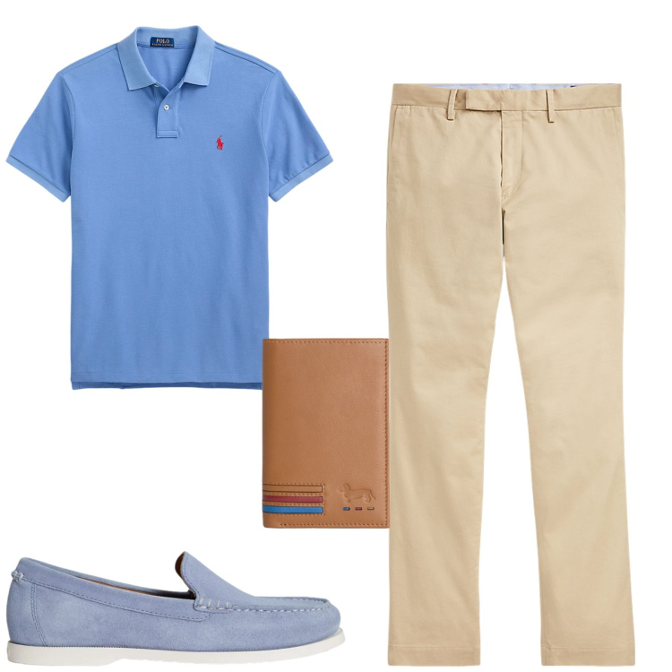 Outfit uomo - Total look #2422258. Stile Casual per Tutti i giorni. Abbinamento con portafogli, pantaloni chino, scarpe stringate, polo.