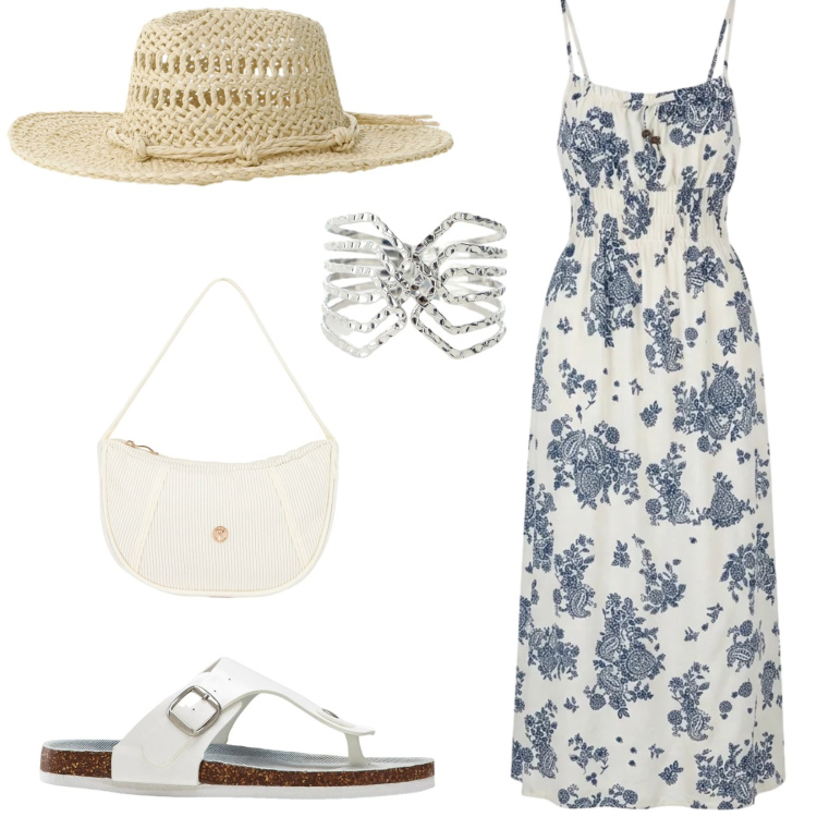 Outfit donna - Total look #2422269. Stile Casual per Tutti i giorni. Abbinamento con infradito, vestiti lunghi, cappelli, borse a mano, braccialetti.