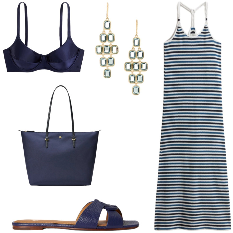 Outfit donna - Total look #2422272. Stile Minimal per Tutti i giorni. Abbinamento con vestiti lunghi, borse tote, sandali in pelle, orecchini, reggiseni.