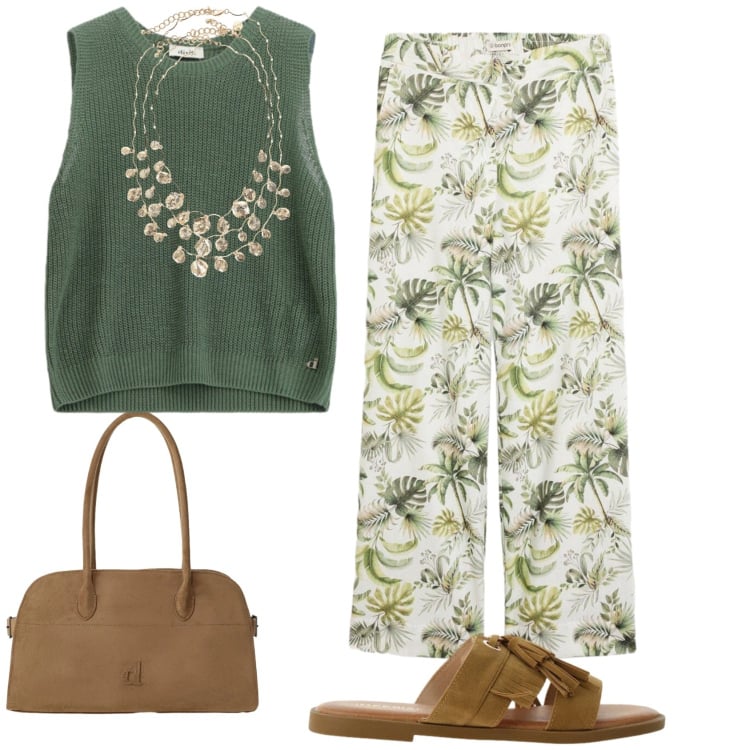 Outfit donna - Total look #2422275. Stile Casual chic per Tutti i giorni. Abbinamento con pantaloni, sandali, maglieria, collane, cappotti.