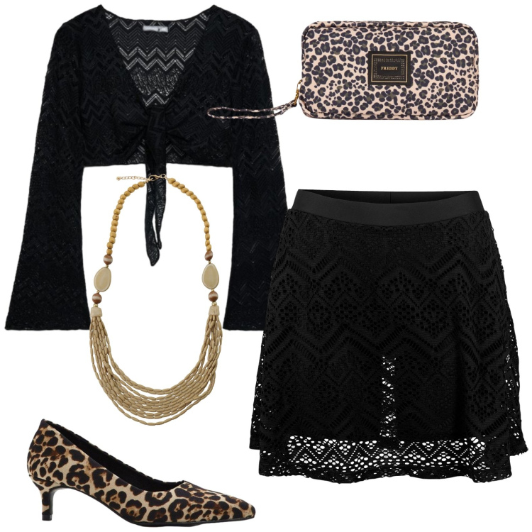 Outfit donna - Total look #2422323. Stile Chic per Serata fuori. Abbinamento con décolleté, gonne, top, collane, valigie.