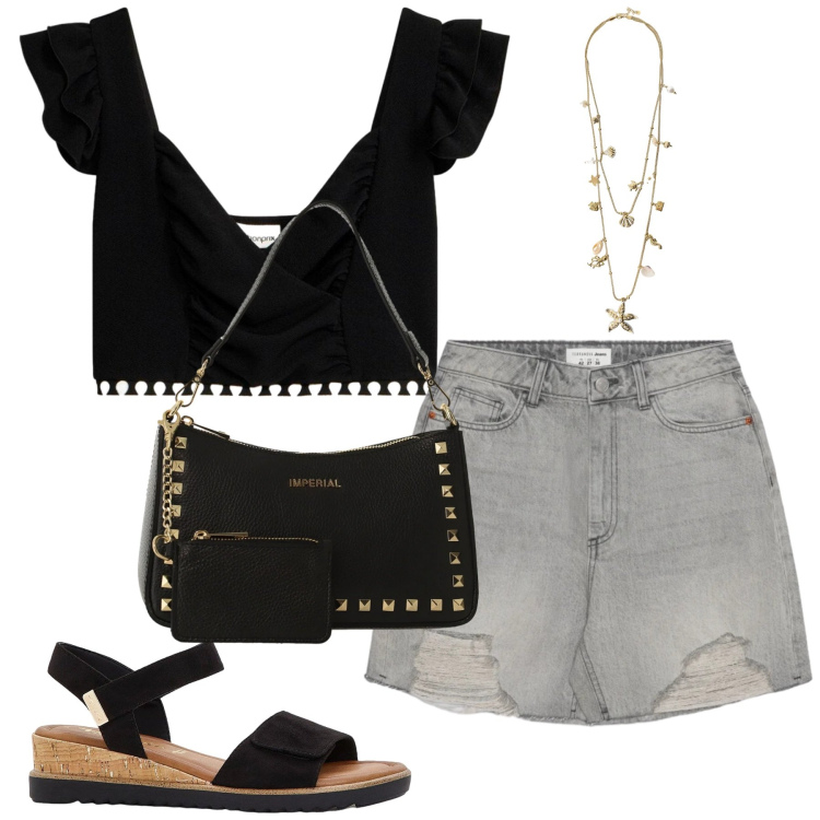 Outfit donna - Total look #2422326. Stile Casual per Tutti i giorni. Abbinamento con sandali, top, shorts, borse a spalla, collane.
