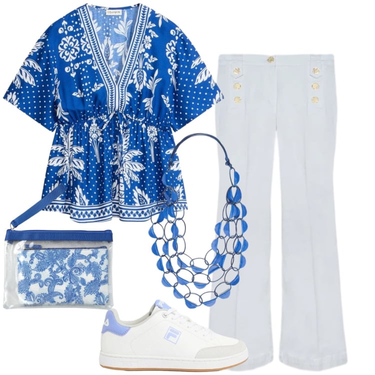 Outfit donna - Total look #2422329. Stile Casual per Tutti i giorni. Abbinamento con sneakers, bluse, pochette, collane, jeans.