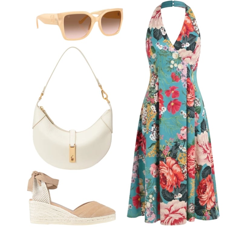 Outfit donna - Come in un film. Stile Romantica per Serata fuori. Abbinamento con espadrillas, vestiti midi/longuette, occhiali da sole, borse a spalla.