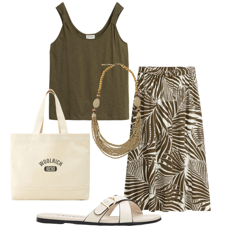 Outfit donna - Total look #2422420. Stile Etnico per Tutti i giorni. Abbinamento con gonne longuette, canottiere, ciabatte, collane, borse tote.